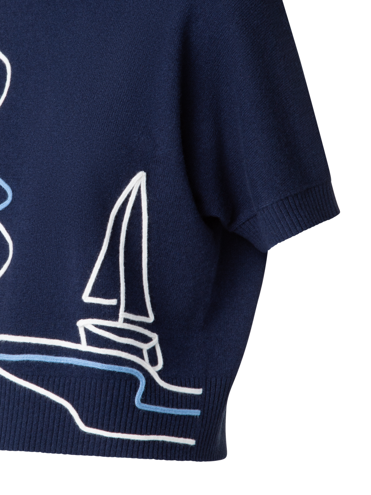 Designer Kurzarmpullover mit Segelboot-Applikation - Dunkelblau - Blau - Bunt