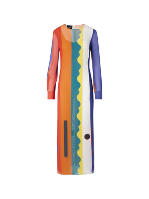 Designer Langes Seidenkleid mit Paravent-Druck - Bunt