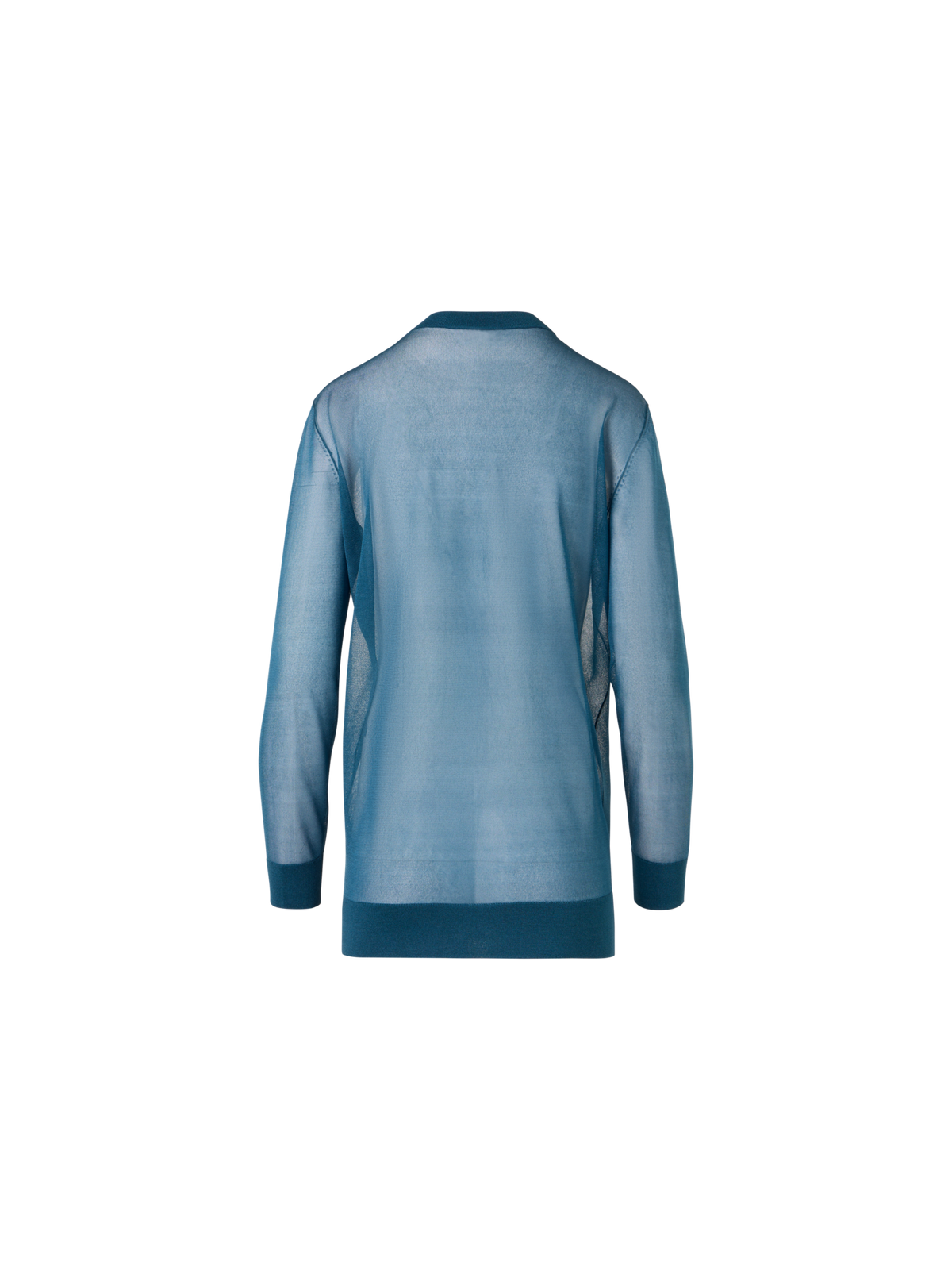 Designer Langärmelige, lange Strickjacke aus transparentem Seidenstrick - Blau