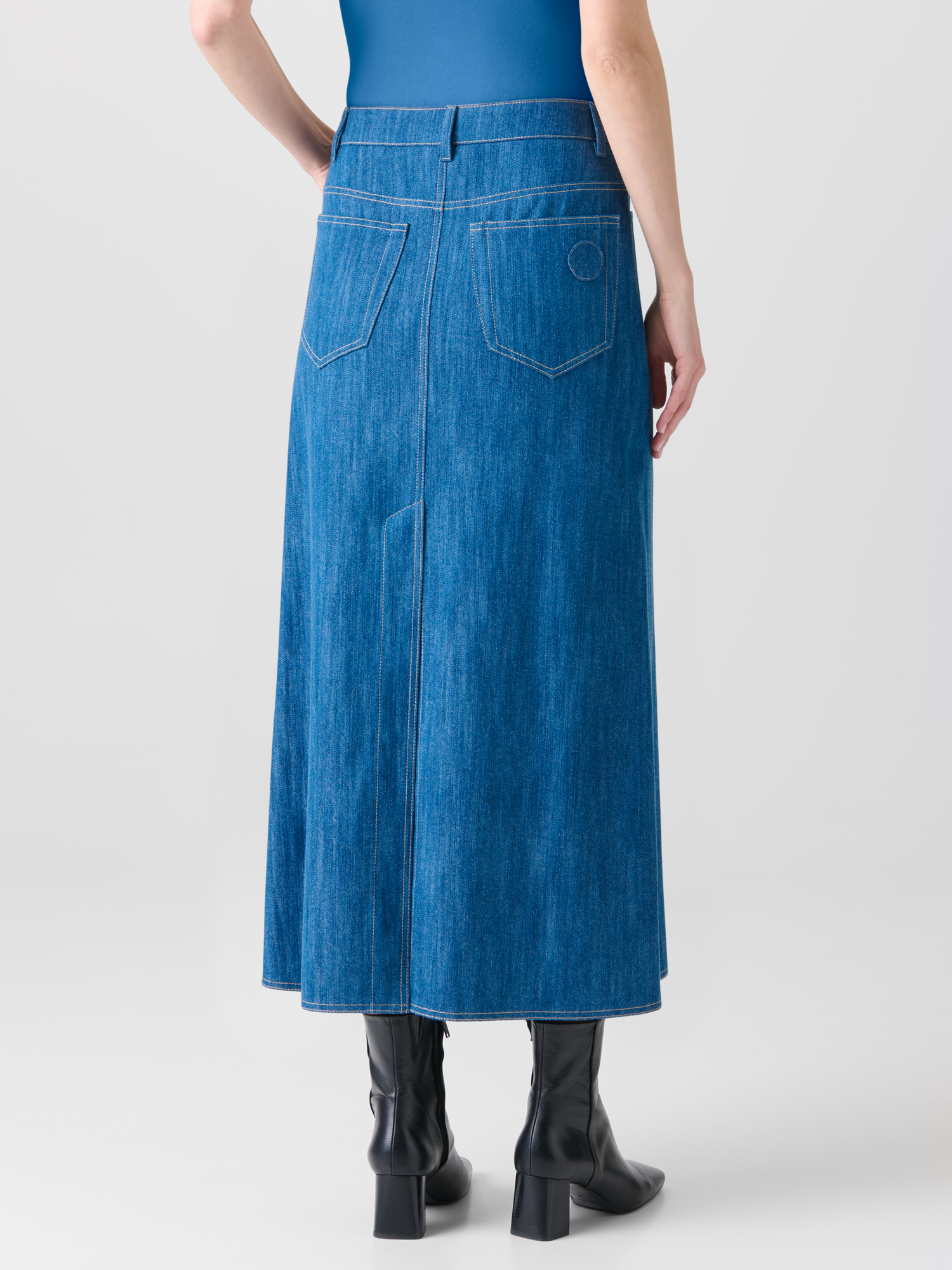 Designer Midi-Bleistiftrock aus Baumwoll-Denim - Blau 
