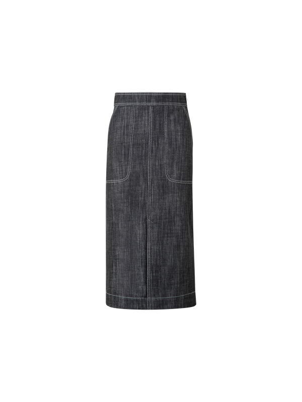 Designer Baumwoll-Denim Jeansrock in A-Linie - Schwarz