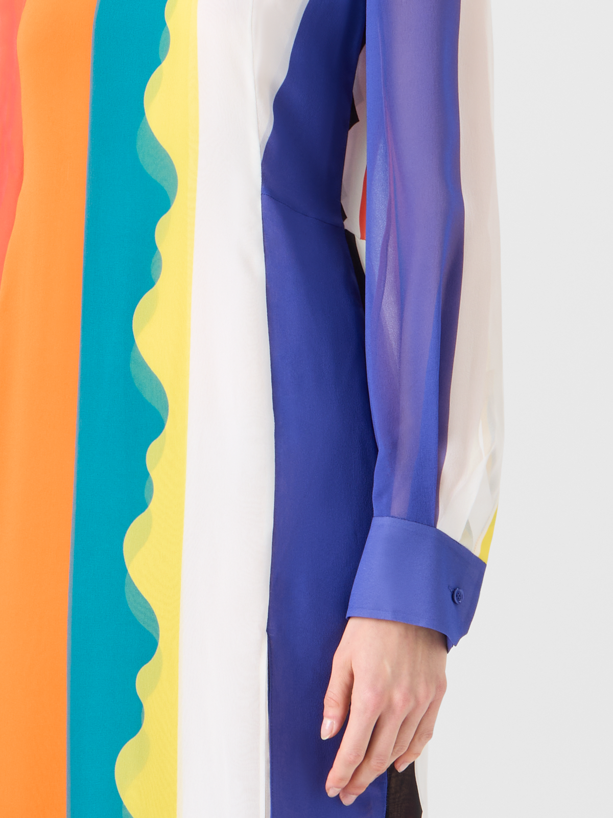 Designer Langes Seidenkleid mit Paravent-Druck - Bunt