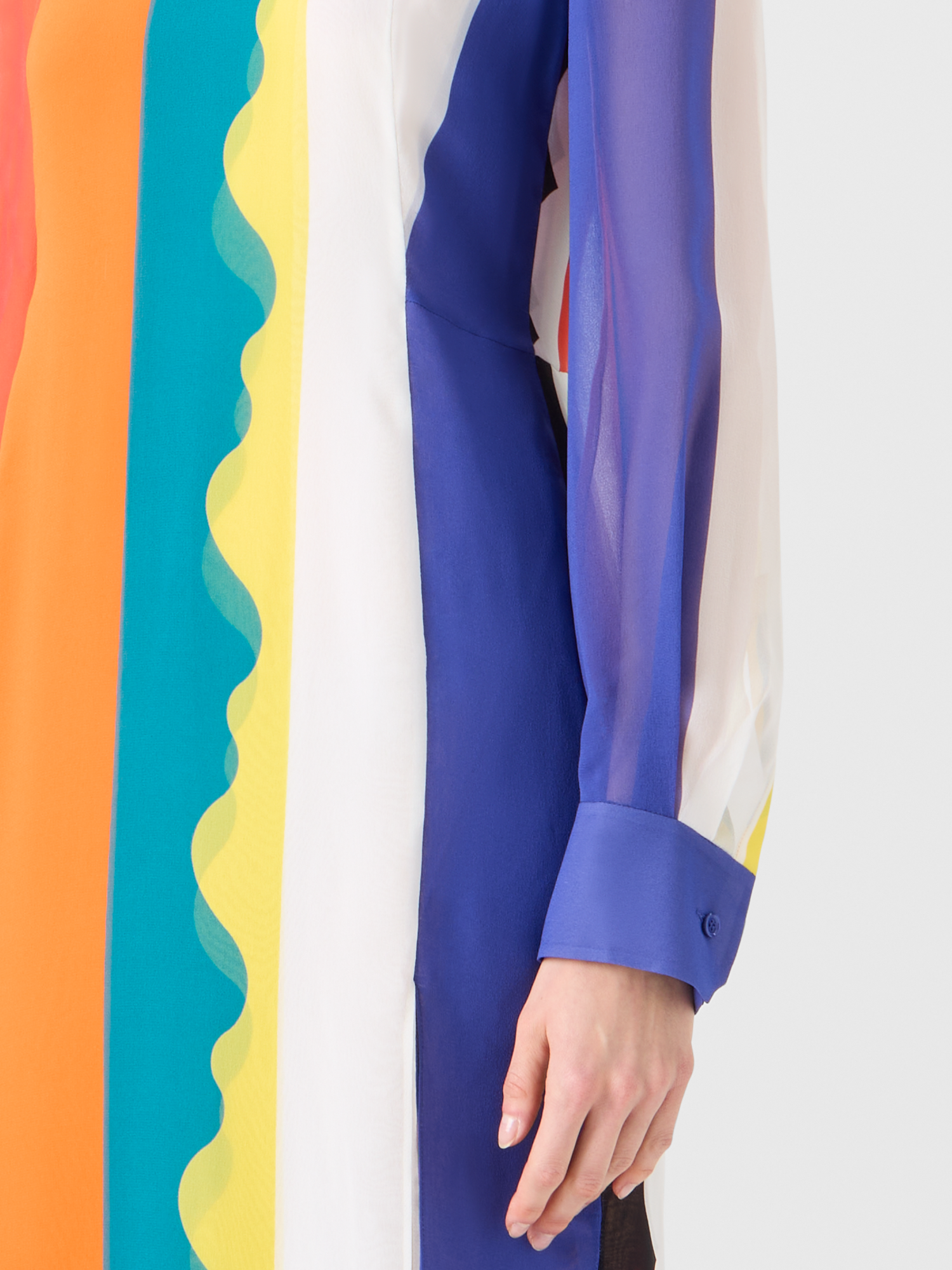 Designer Langes Seidenkleid mit Paravent-Druck - Bunt