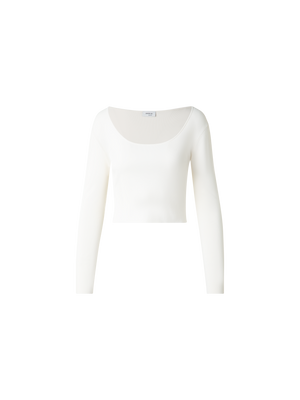 Designer Langärmeliges Cropped-Strick-Top aus Viskose - Weiss