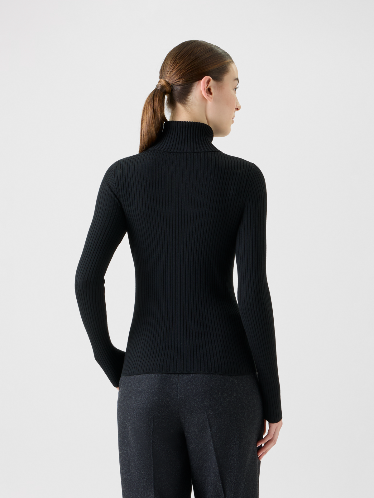 Designer Matrosen Kragen Merino Rippenstrick Pullover - Schwarz #editorial