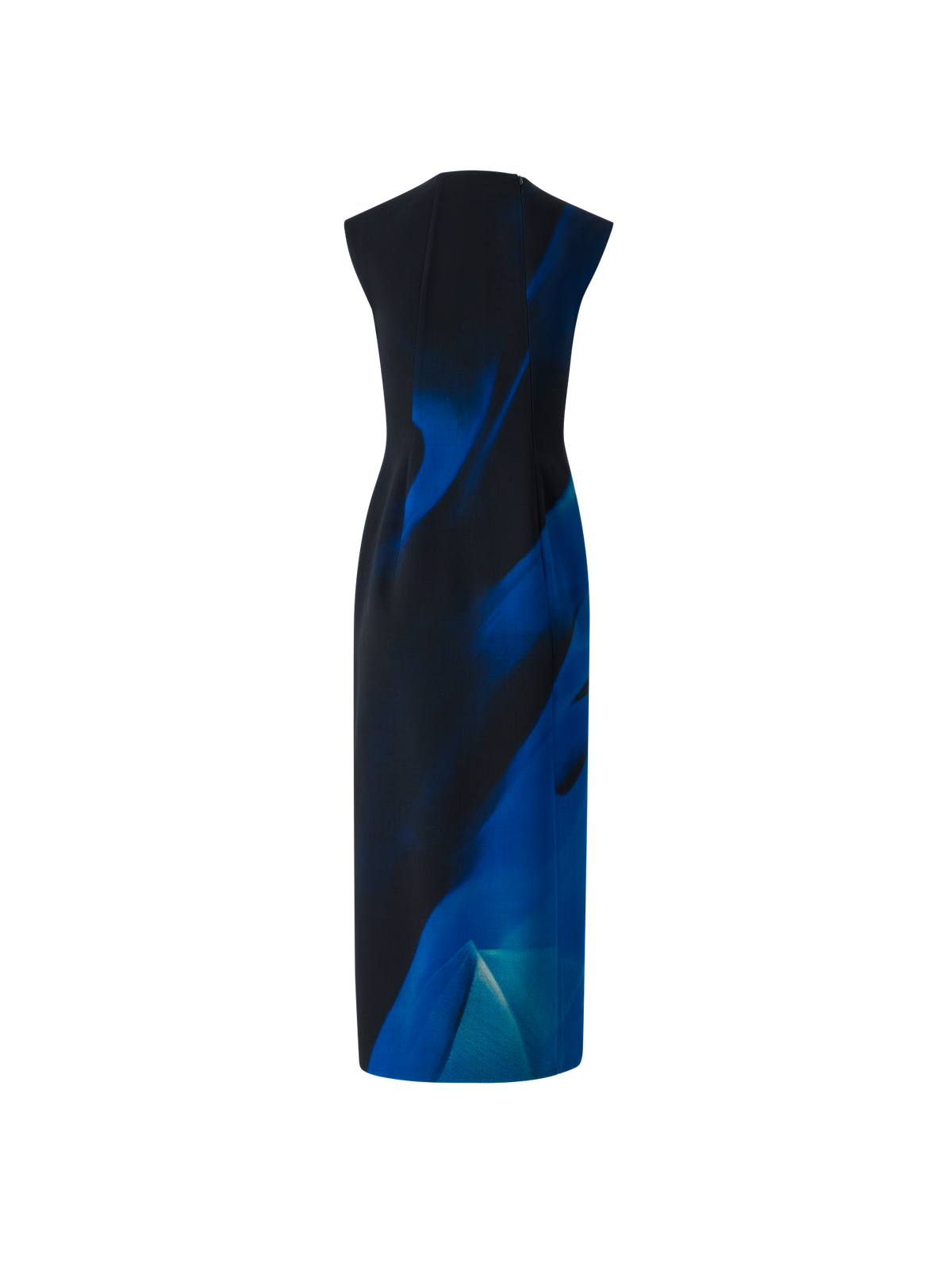 Designer Woll Etui Kleid in Cyanotype Print - Blau - Bunt