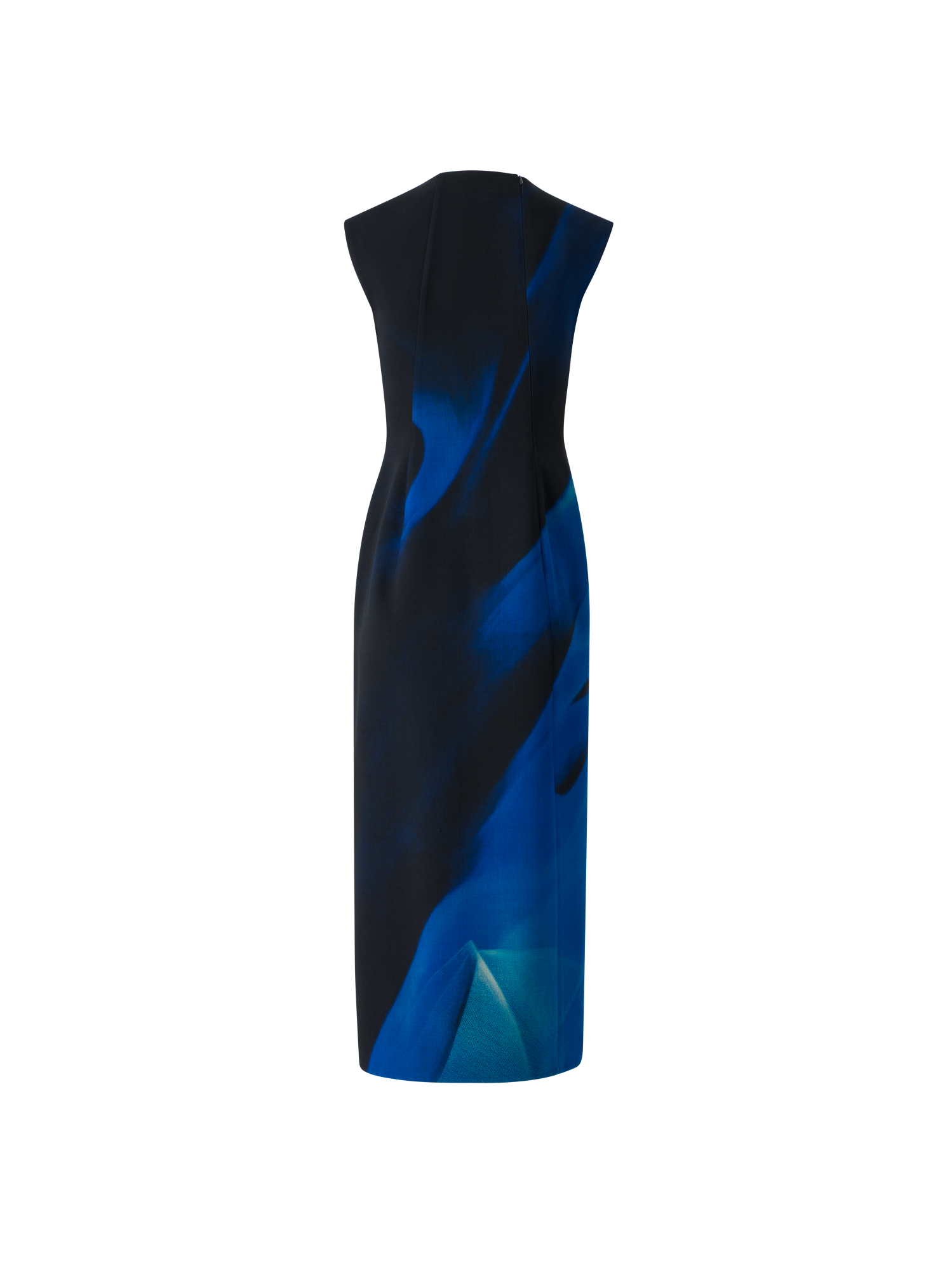 Designer Woll Etui Kleid in Cyanotype Print - Blau - Bunt