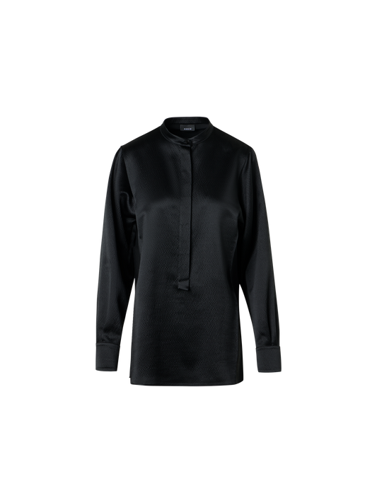 Designer Schlanke Tunika-Bluse aus gehämmertem Seiden-Wollsatin - Schwarz