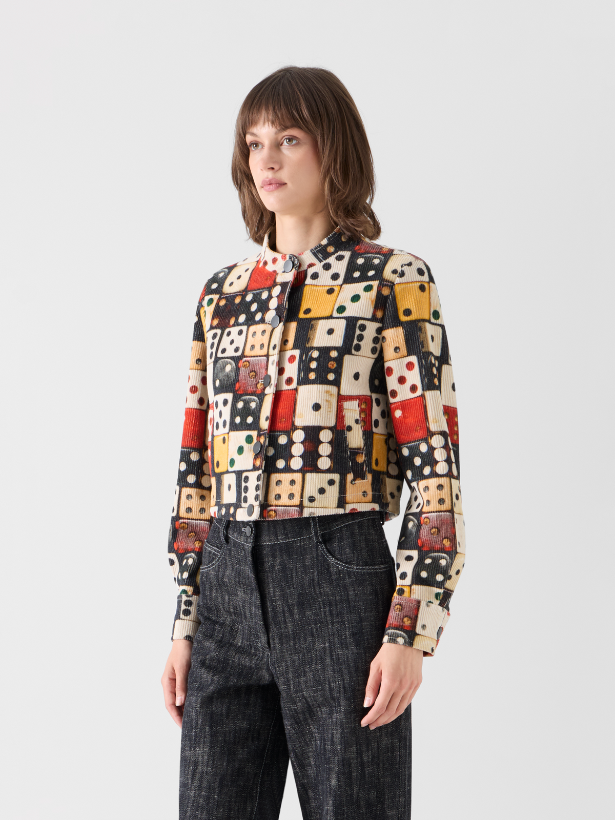 Designer Cordjacke mit grossem Dice Print - Bunt 