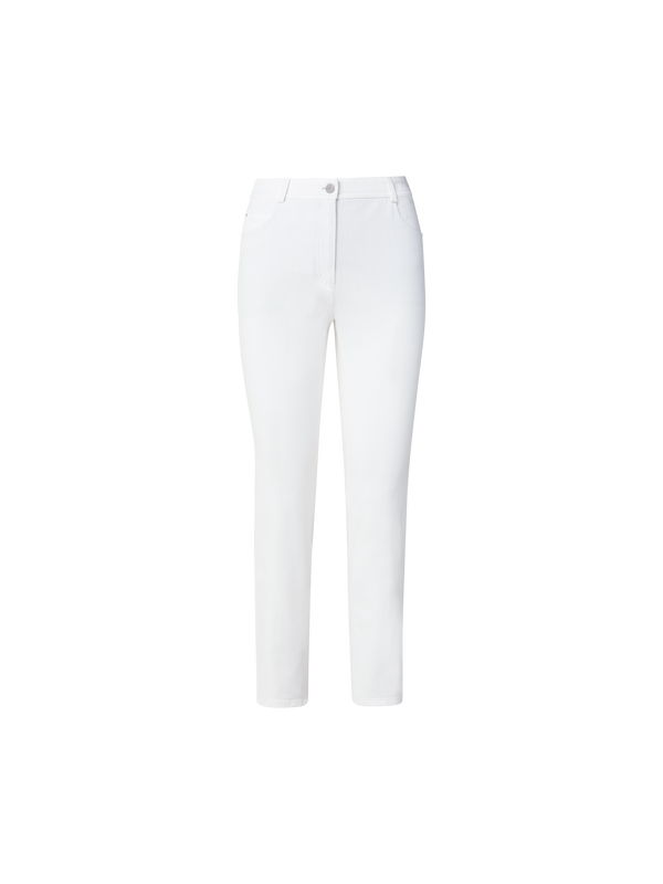 Designer Cropped Gerade Hose aus Stretch Baumwoll-Denim - Ecru - Weiss