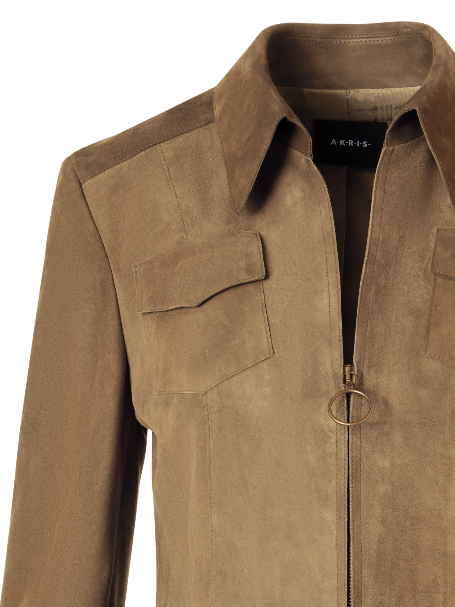 Designer Langärmelige Jacke aus Wildleder - Beige