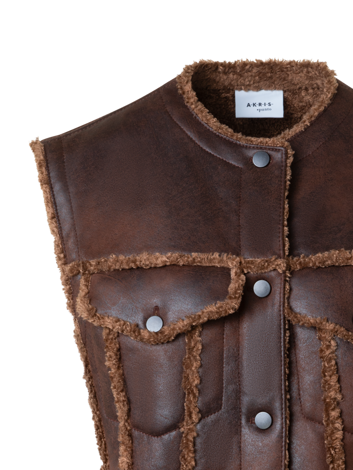 Designer Oversized Lammfellimitat Biker Gilet - Braun