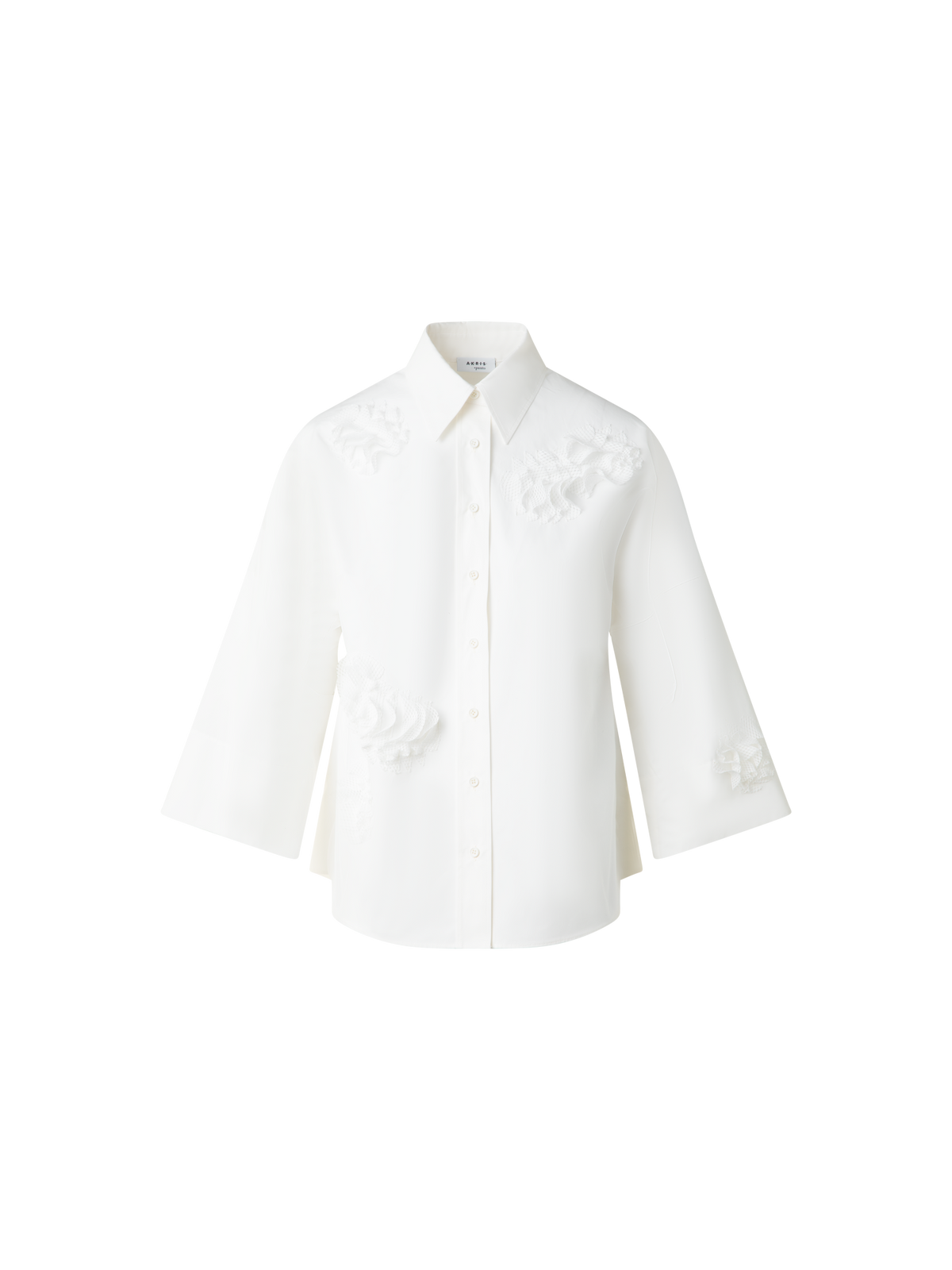 Designer Kimono-Bluse mit 3D-Carnation Applikation - Ecru - Weiss