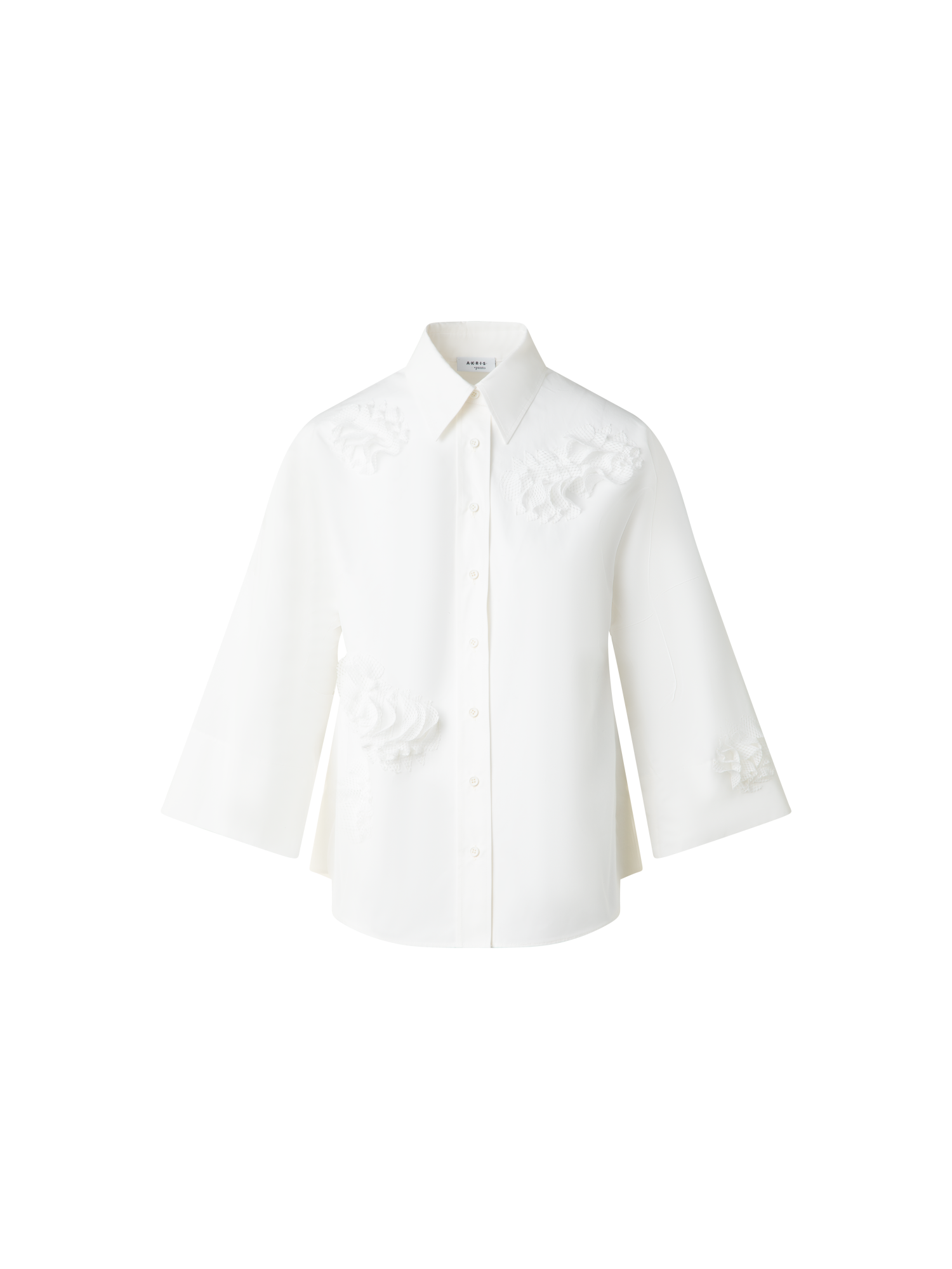 Designer Kimono-Bluse mit 3D-Carnation Applikation - Ecru - Weiss