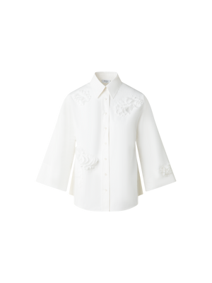 Designer Kimono-Bluse mit 3D-Carnation Applikation - Ecru - Weiss