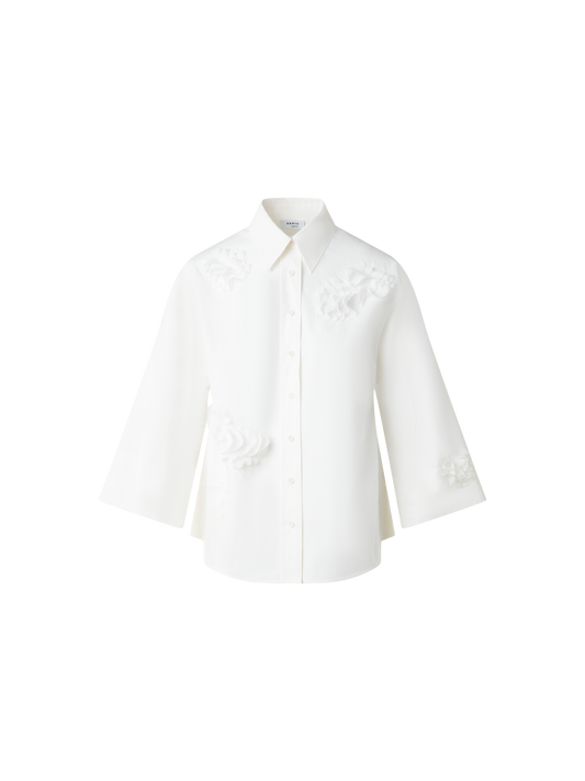 Designer Kimono-Bluse mit 3D-Carnation Applikation - Ecru - Weiss