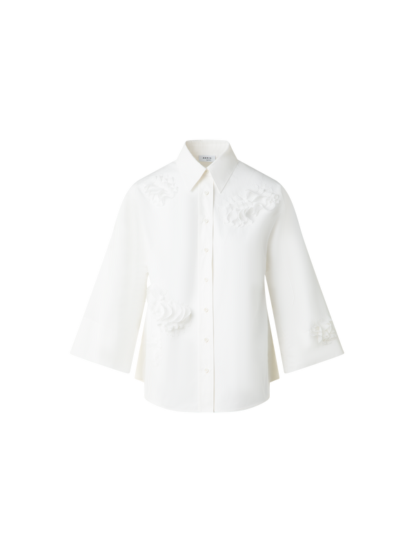 Designer Kimono-Bluse mit 3D-Carnation Applikation - Ecru - Weiss