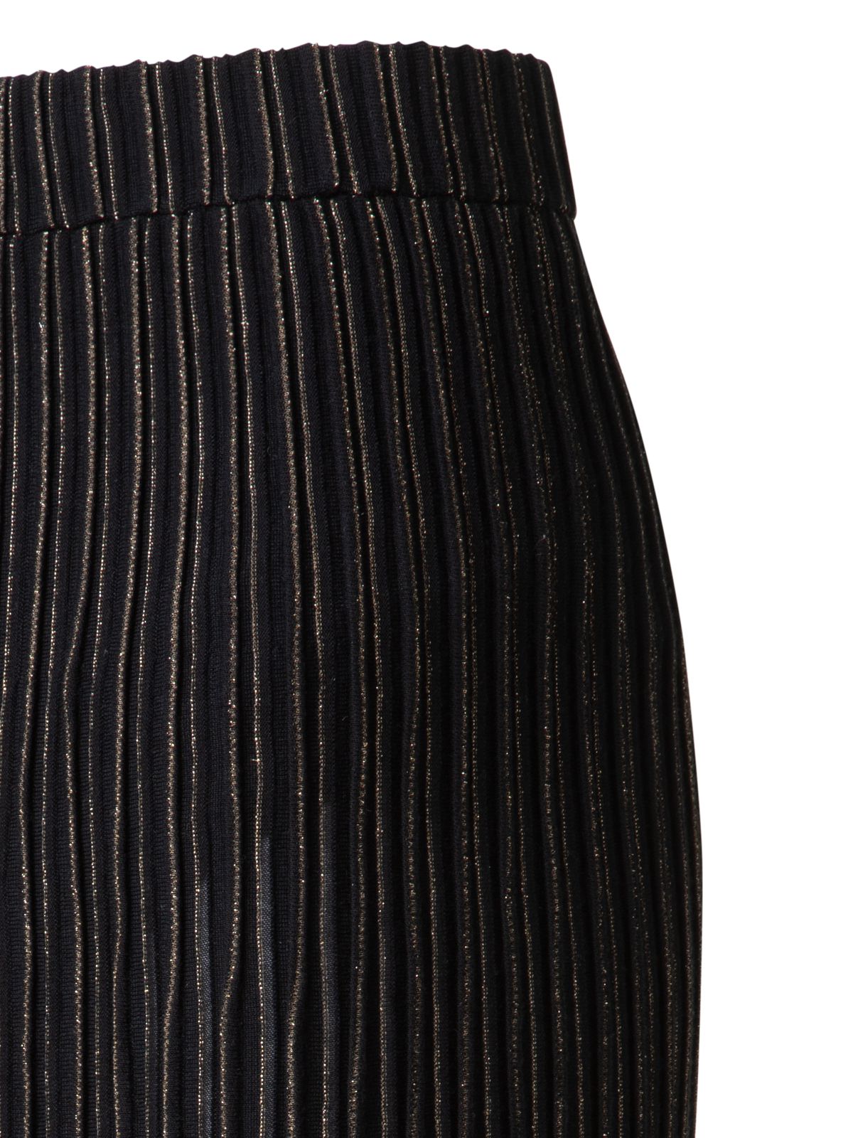 Designer Midi-Strickrock mit goldenen Lurex-Streifen - Schwarz - Bunt - Gold