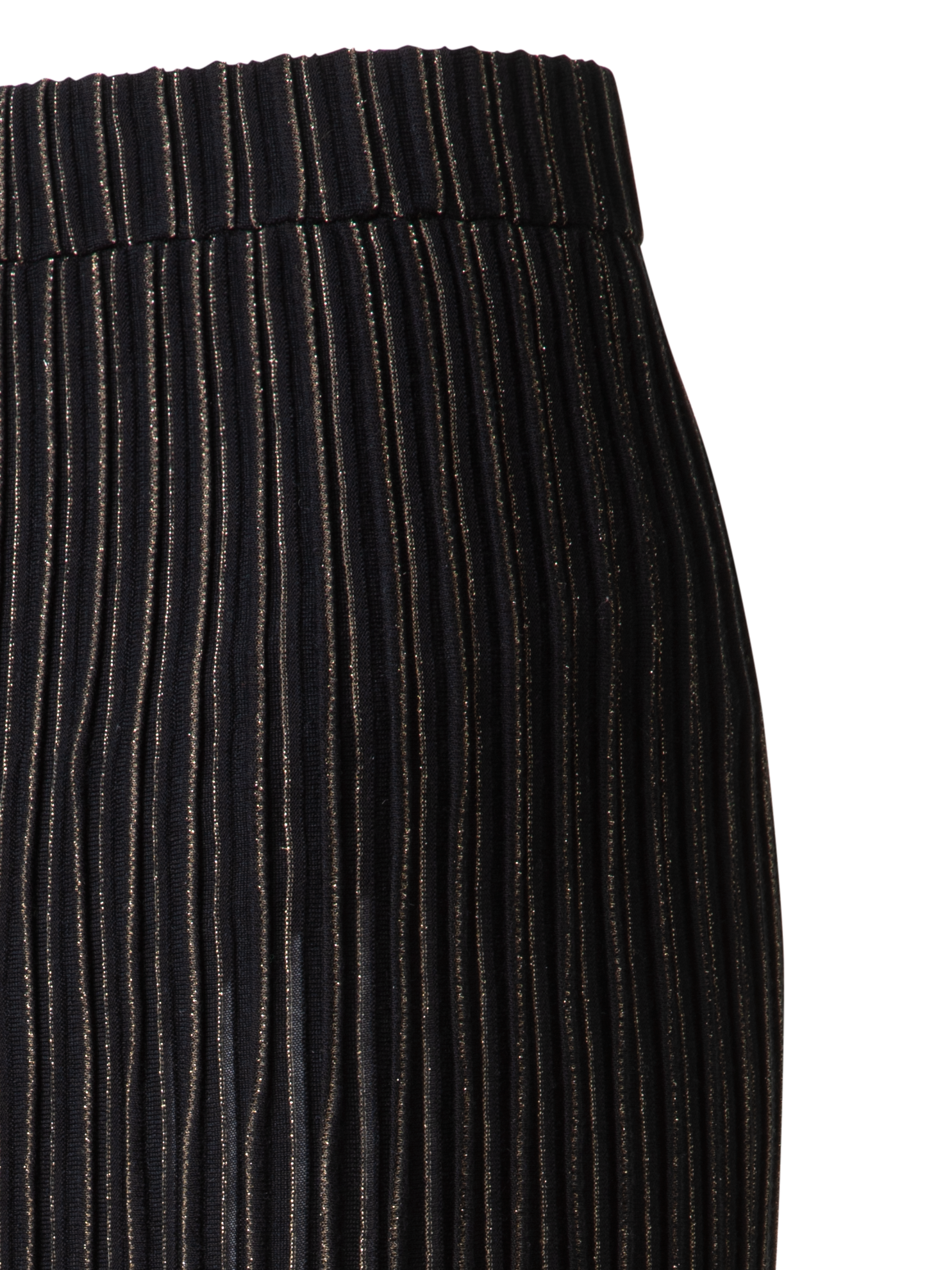 Designer Midi-Strickrock mit goldenen Lurex-Streifen - Schwarz - Bunt - Gold