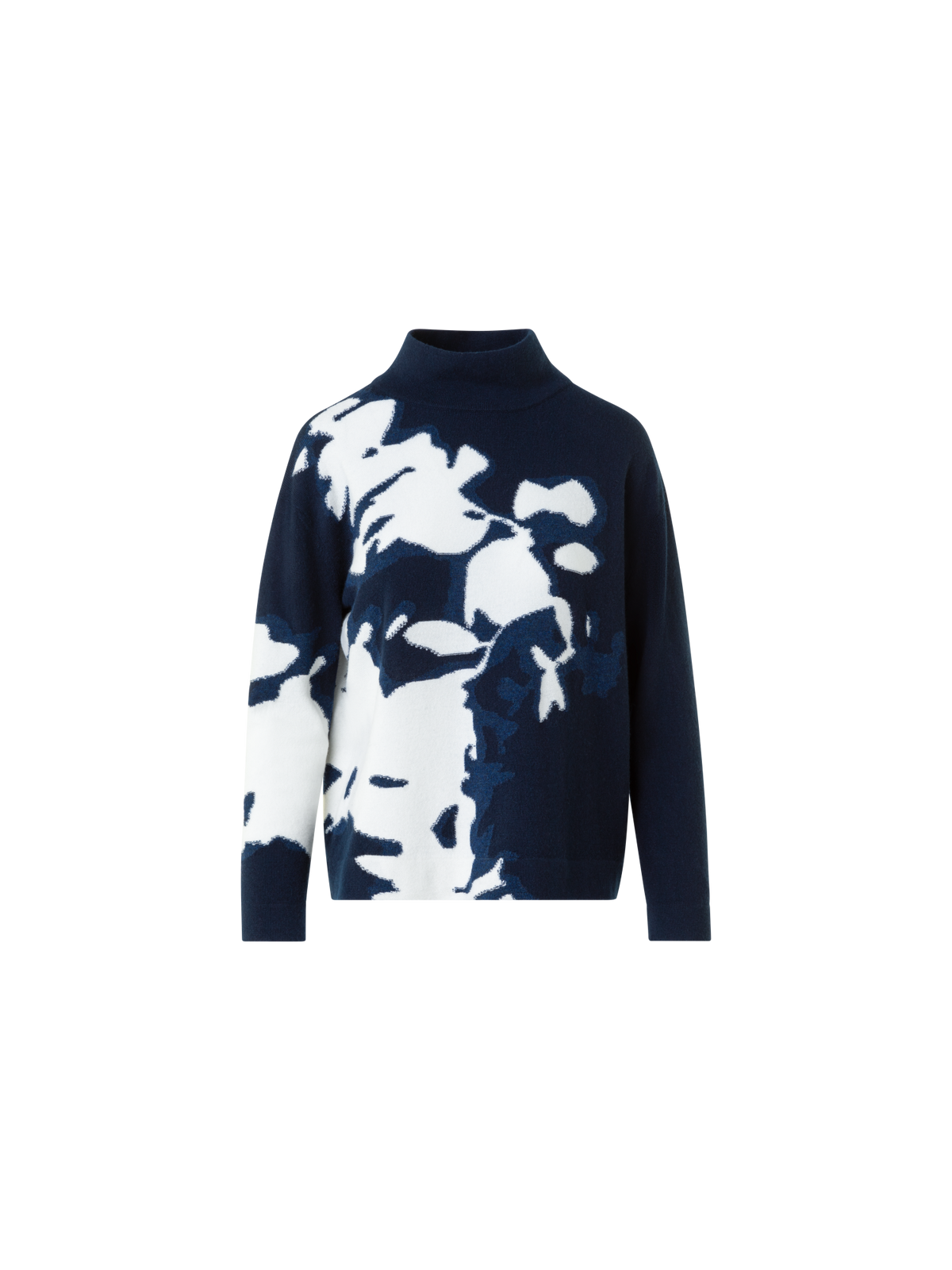 Designer Kaschmir Wildflower Intarsia Stehkragen Pulli - Dunkelblau - Blau - Bunt