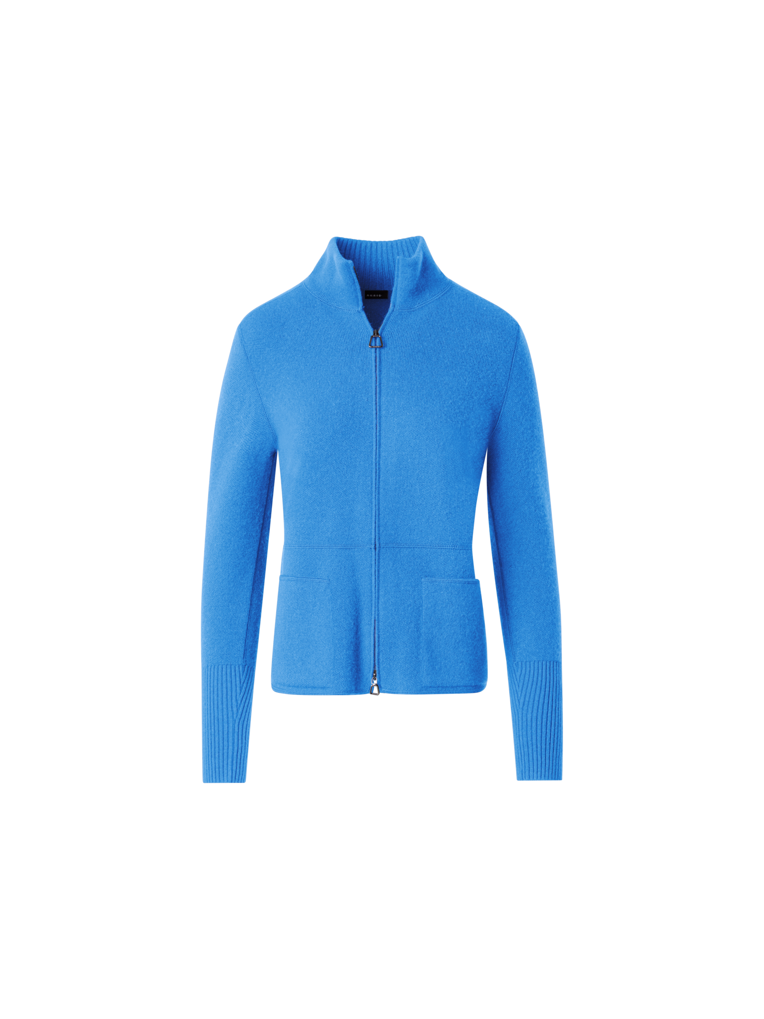 Designer Cardigan aus Kaschmir-Piqué mit Stehkragen - Blau