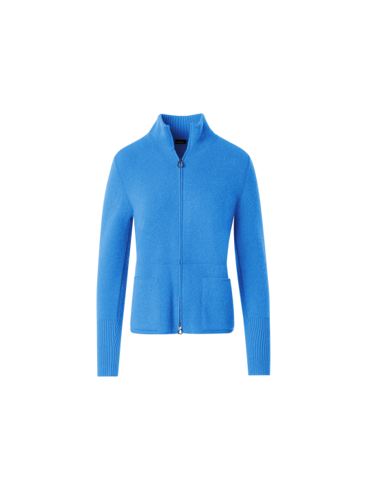 Designer Cardigan aus Kaschmir-Piqué mit Stehkragen - Blau
