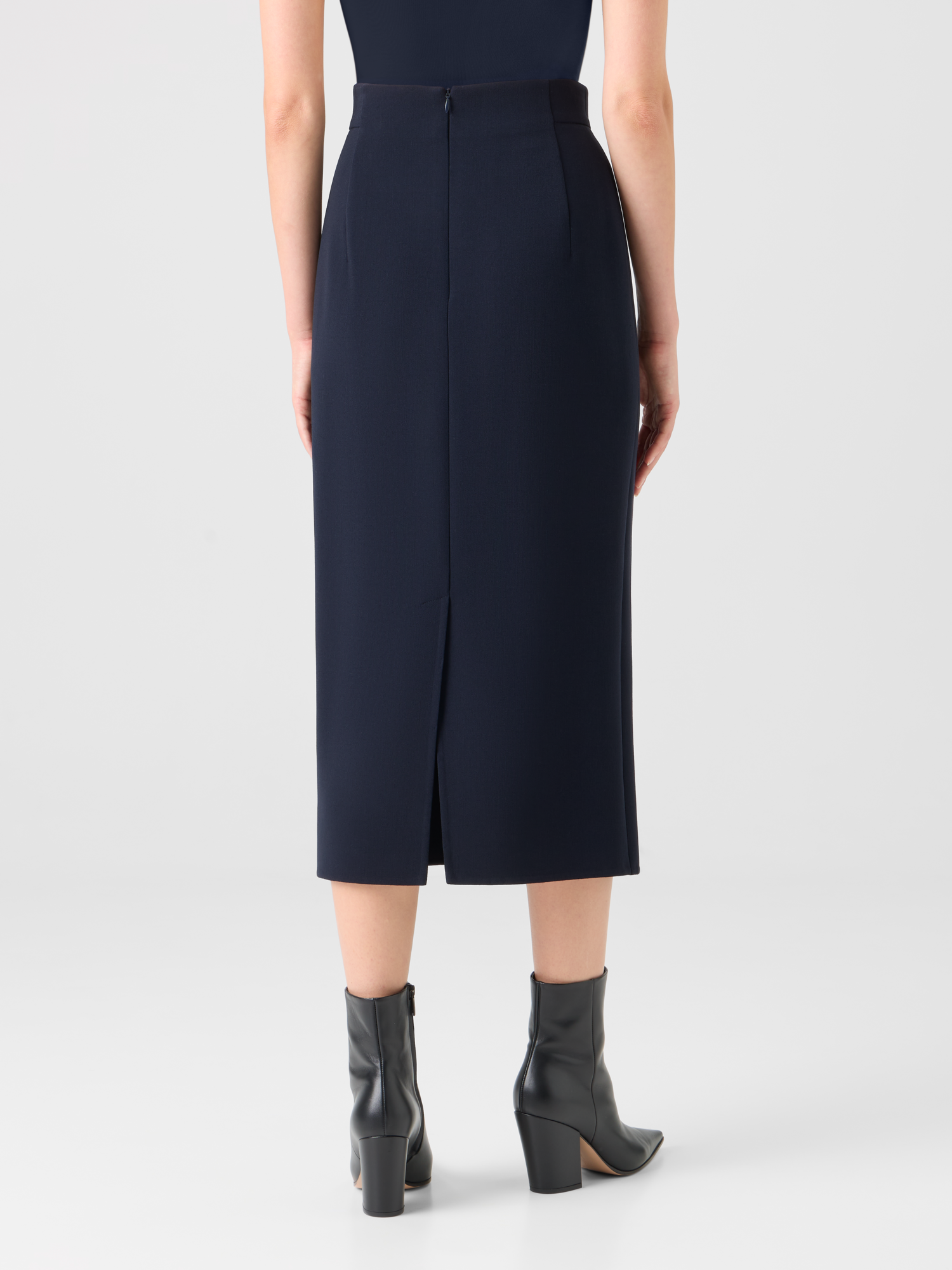 Designer Bi-Stretch Double-Face Midi-Bleistiftrock aus Wolle - Schwarz 