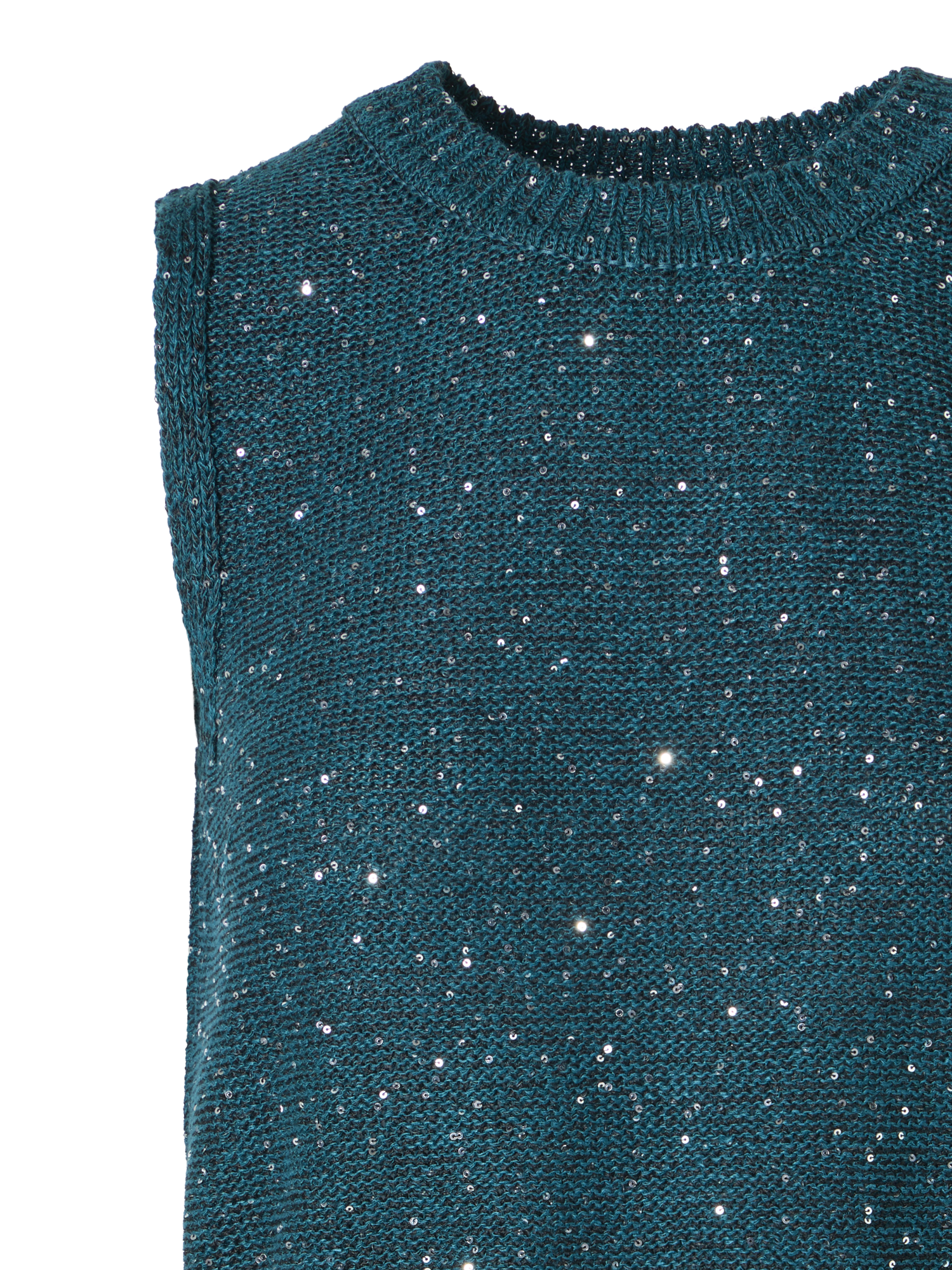 Designer Ärmelloses Strick-Top aus Leinen-Baumwolle mit Pailletten - Grün