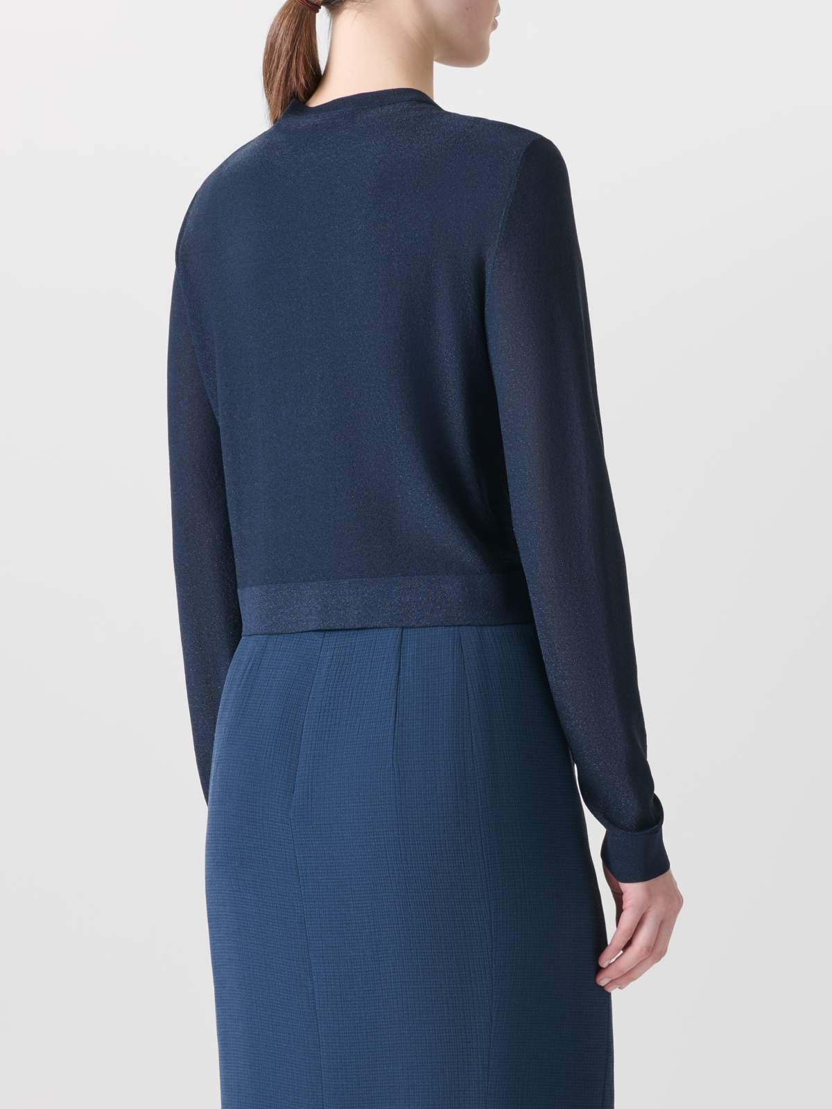 Designer Seiden-Cardigan mit goldenem Lurex - Blau #editorial