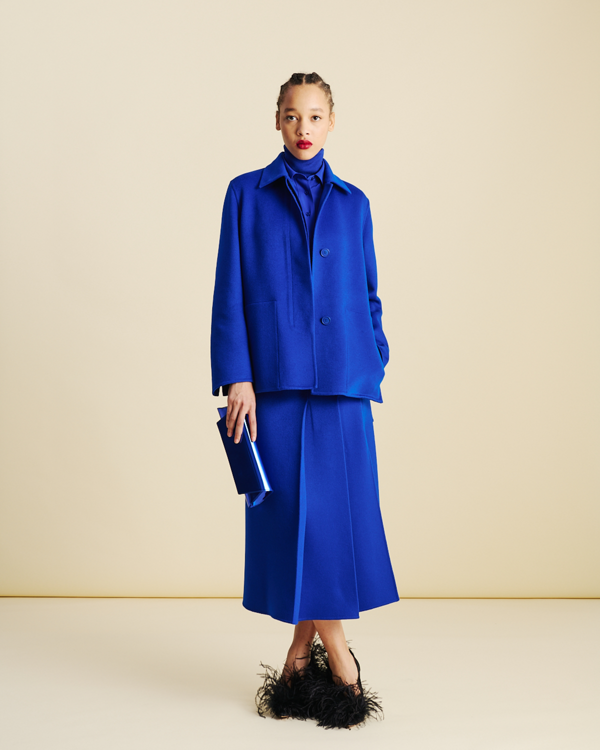 Designer Lange Kaschmir Doubleface Hemdjacke - Blau #editorial