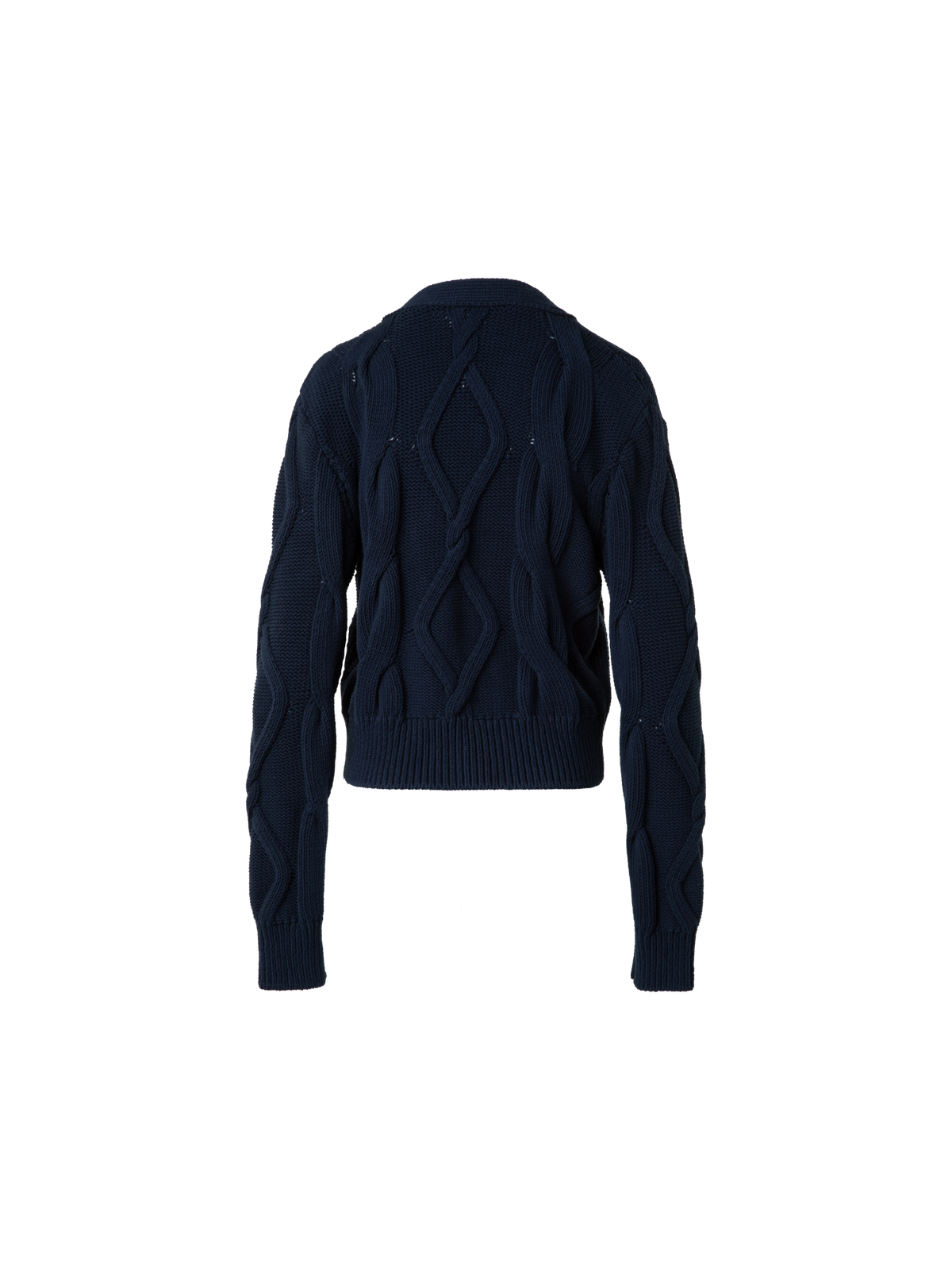 Designer Chunky Baumwolll-Strickjacke Zopfmuster - Dunkelblau - Blau