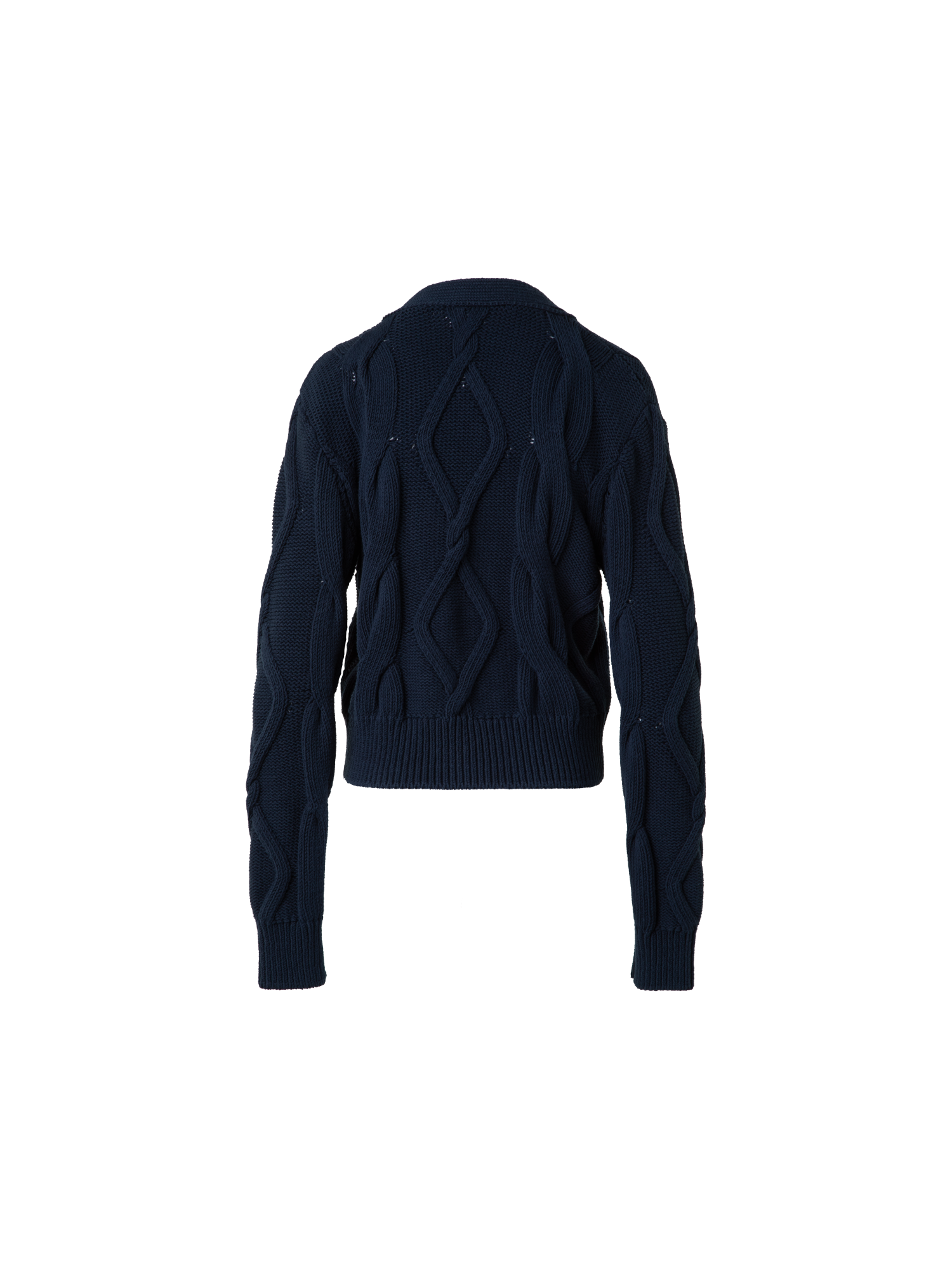 Designer Chunky Baumwolll-Strickjacke Zopfmuster - Dunkelblau - Blau