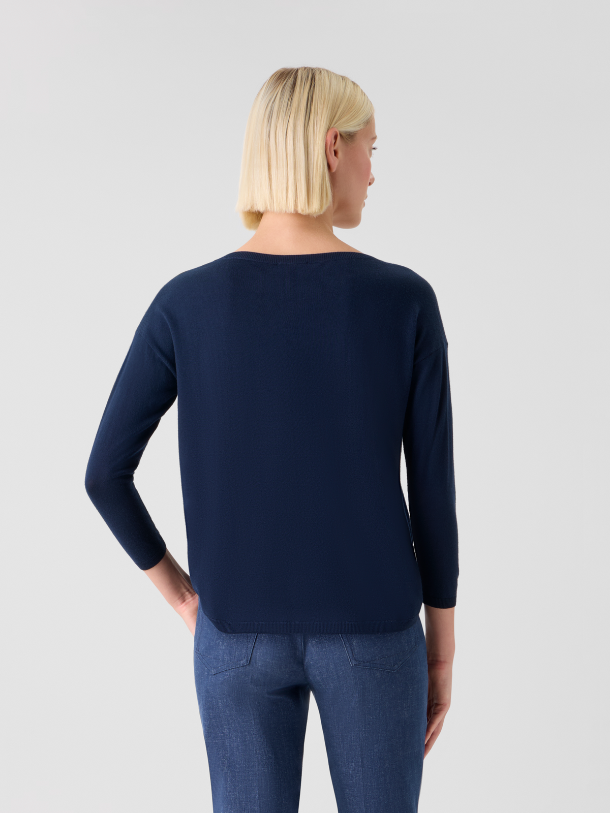 Designer Feiner Merinowolle-Signature-Strickpullover - Dunkelblau - Blau