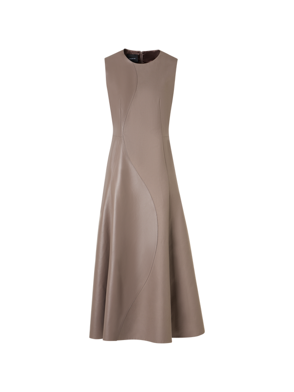 Designer Ausgestelltes Midikleid mit Leder-Patchwork - Beige