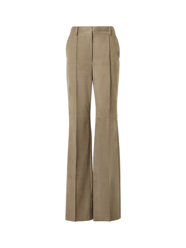 Designer Florine gerade Wide Leg Hose aus Wildleder - Beige
