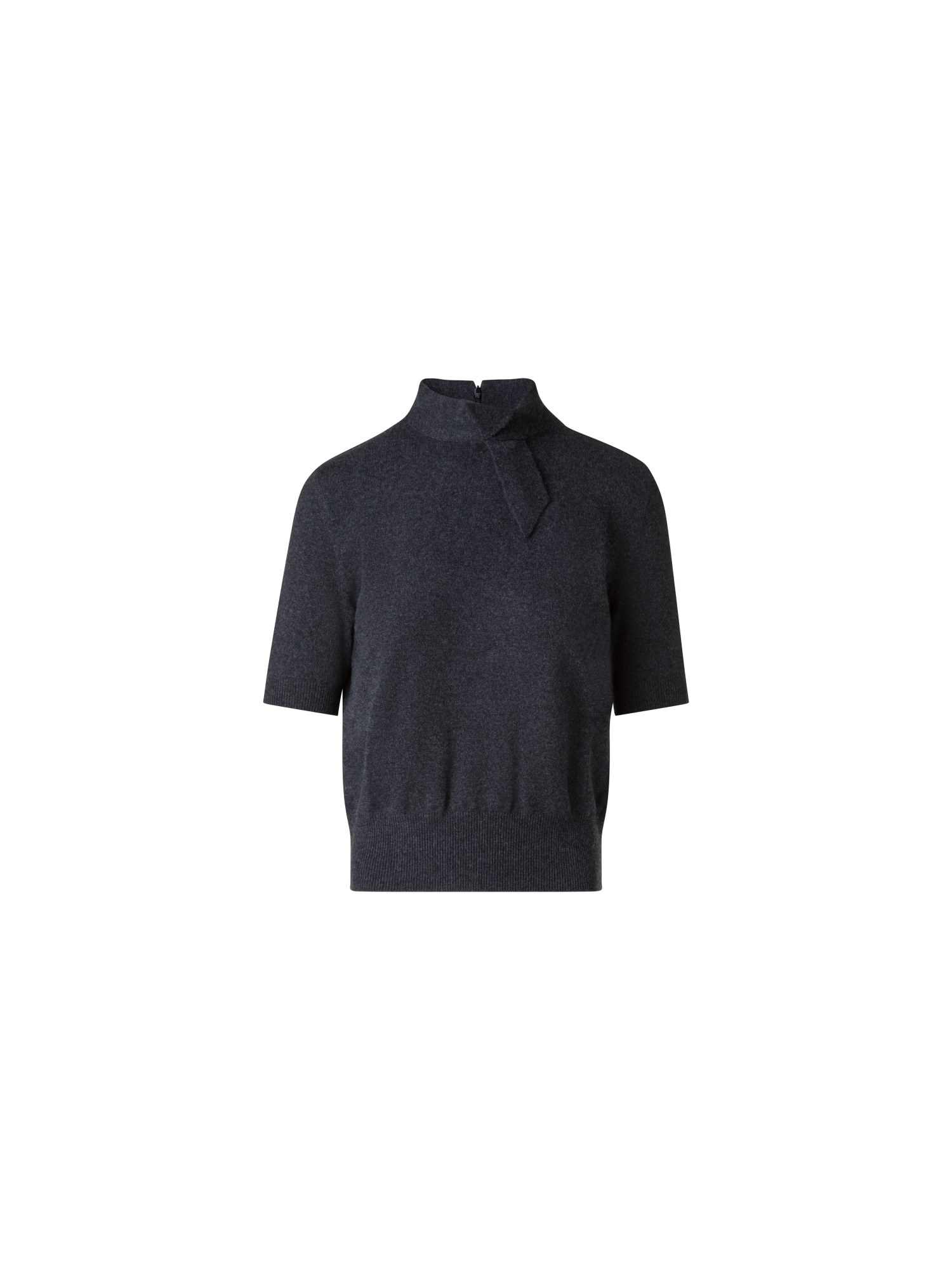 Designer Kurzärmeliger Kaschmirpullover mit Knotendetail - Grau