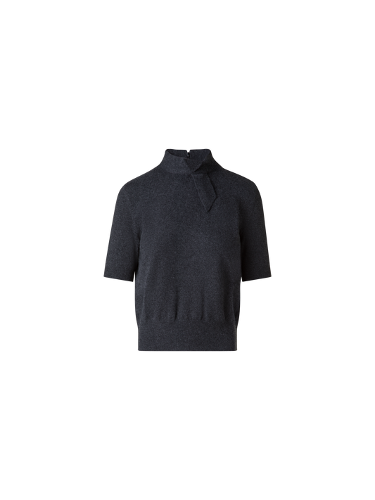 Designer Kurzärmeliger Kaschmirpullover mit Knotendetail - Grau