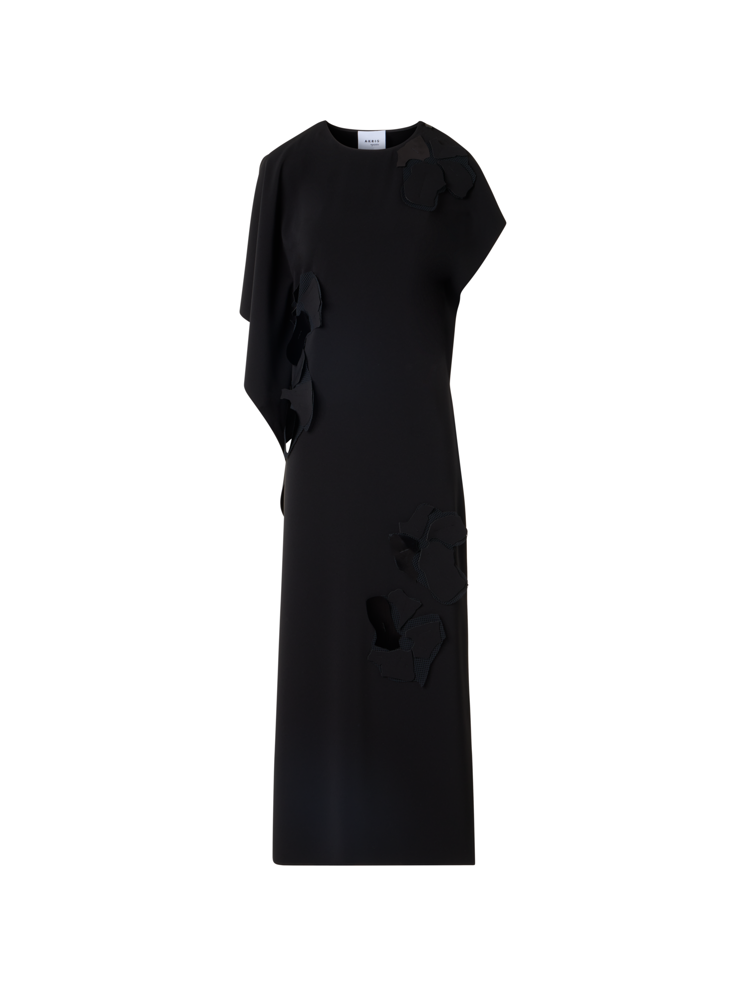Designer Ärmelloses Midi-Kleid mit Papercut Flower Applikation - Schwarz