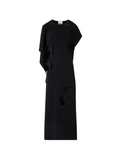 Designer Ärmelloses Midi-Kleid mit Papercut Flower Applikation - Schwarz