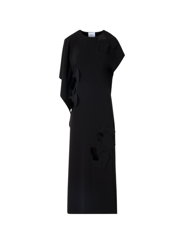Designer Ärmelloses Midi-Kleid mit Papercut Flower Applikation - Schwarz