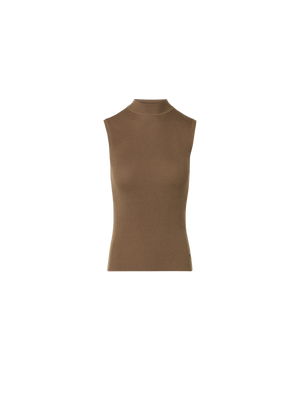 Designer Rippstrick Top aus Seiden-Baumwolle - Braun
