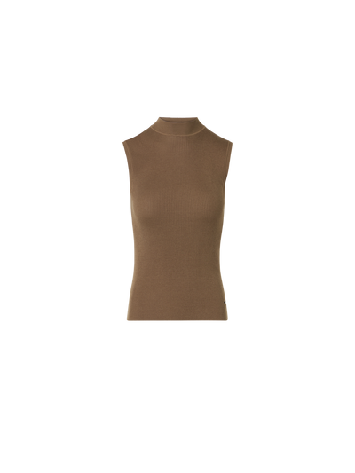 Designer Rippstrick Top aus Seiden-Baumwolle - Braun