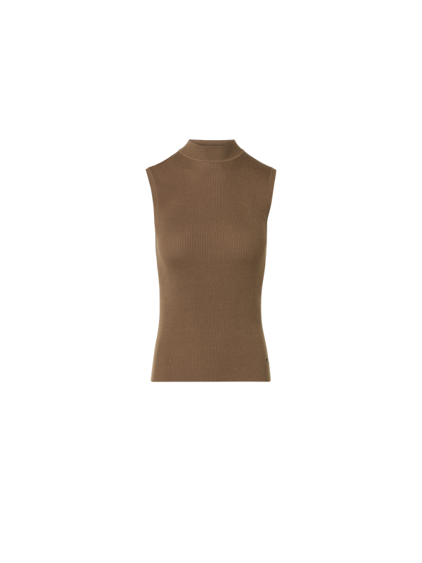 Designer Rippstrick Top aus Seiden-Baumwolle - Braun