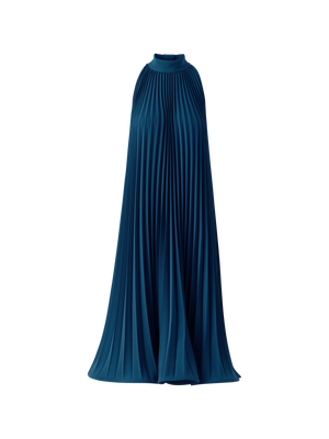 Designer Plissee-Neckholder-Minikleid in A-Linie - Dunkelblau