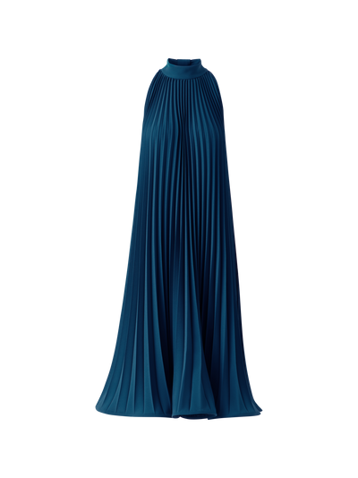 Designer Plissee-Neckholder-Minikleid in A-Linie - Dunkelblau