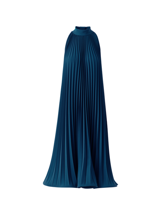 Designer Plissee-Neckholder-Minikleid in A-Linie - Dunkelblau