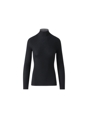 Designer Kaschmir-Seiden-Strickpullover mit Stehkragen - Schwarz
