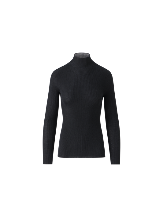 Designer Kaschmir-Seiden-Strickpullover mit Stehkragen - Schwarz