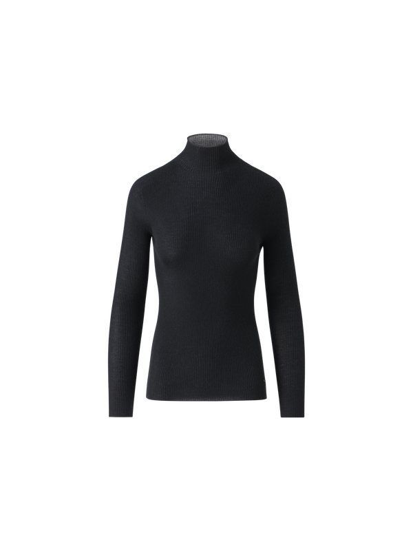 Designer Kaschmir-Seiden-Strickpullover mit Stehkragen - Schwarz