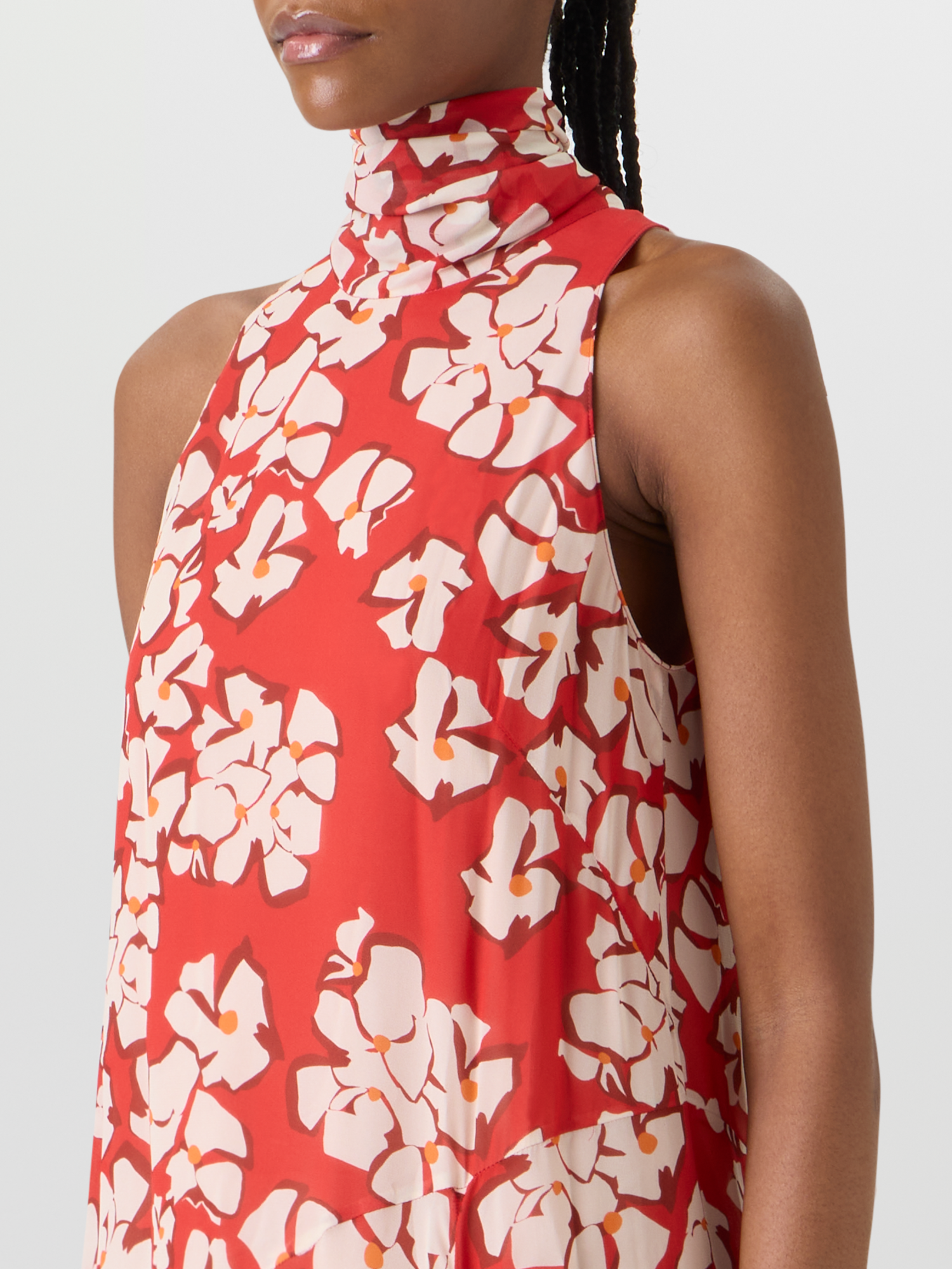 Designer Ärmelloses Midi-Kleid mit Papercut Flower Print - Rot 